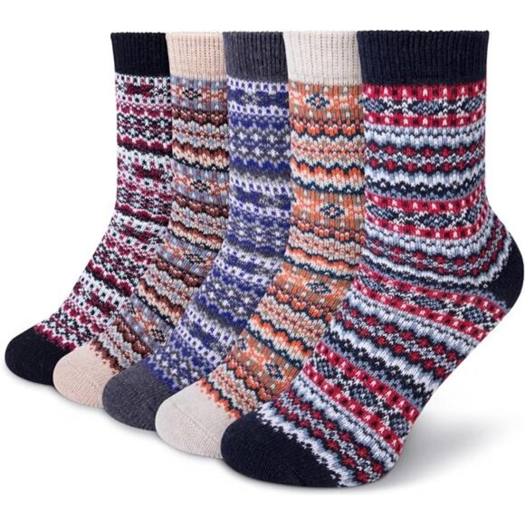 Accessories - 5 Pack Womens Wool Socks Winter Warm Socks Thick Knit Cabin Cozy Crew Soft